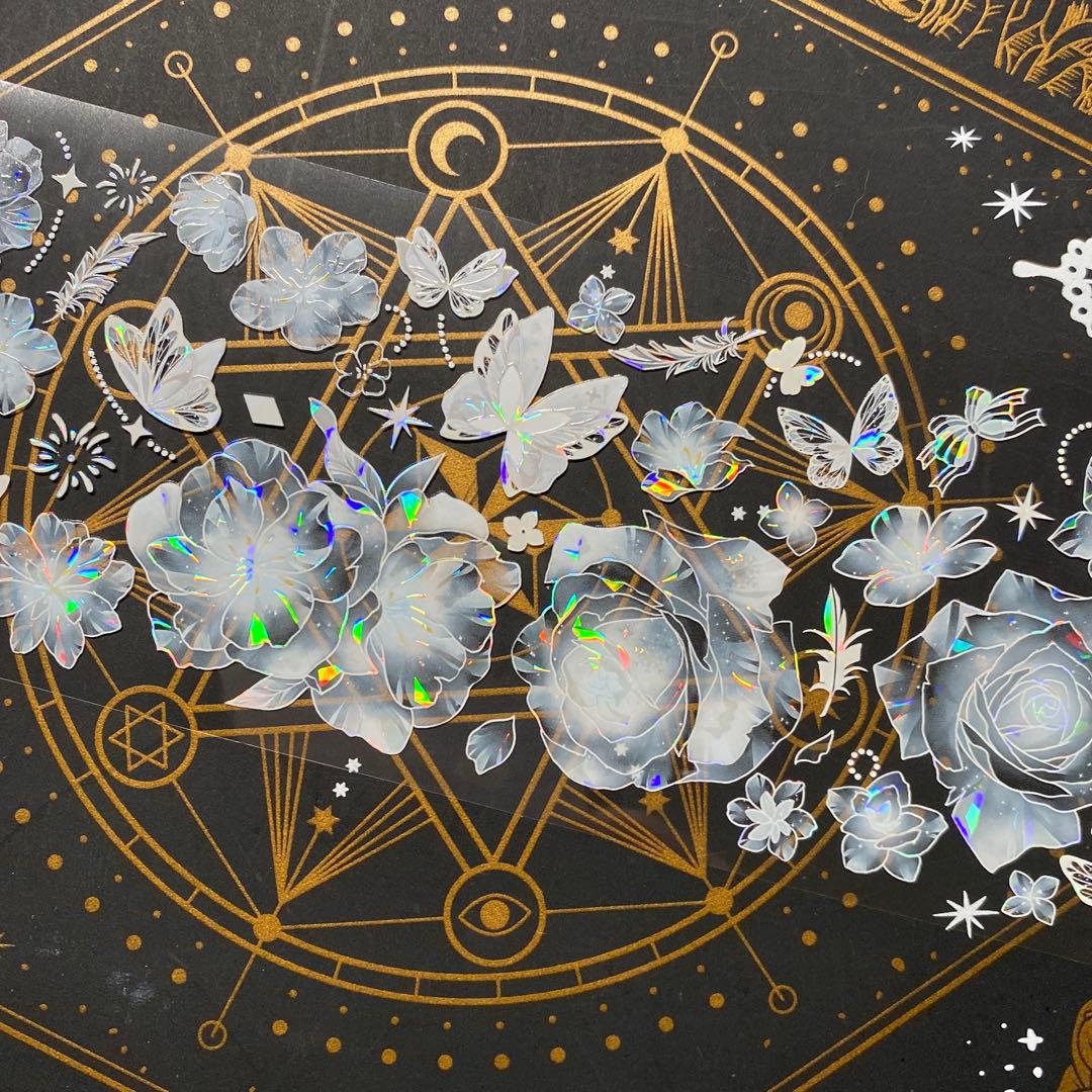 【9253】海外　マステ　中古巻　貝殻光マスキングテープ　半透明　お花