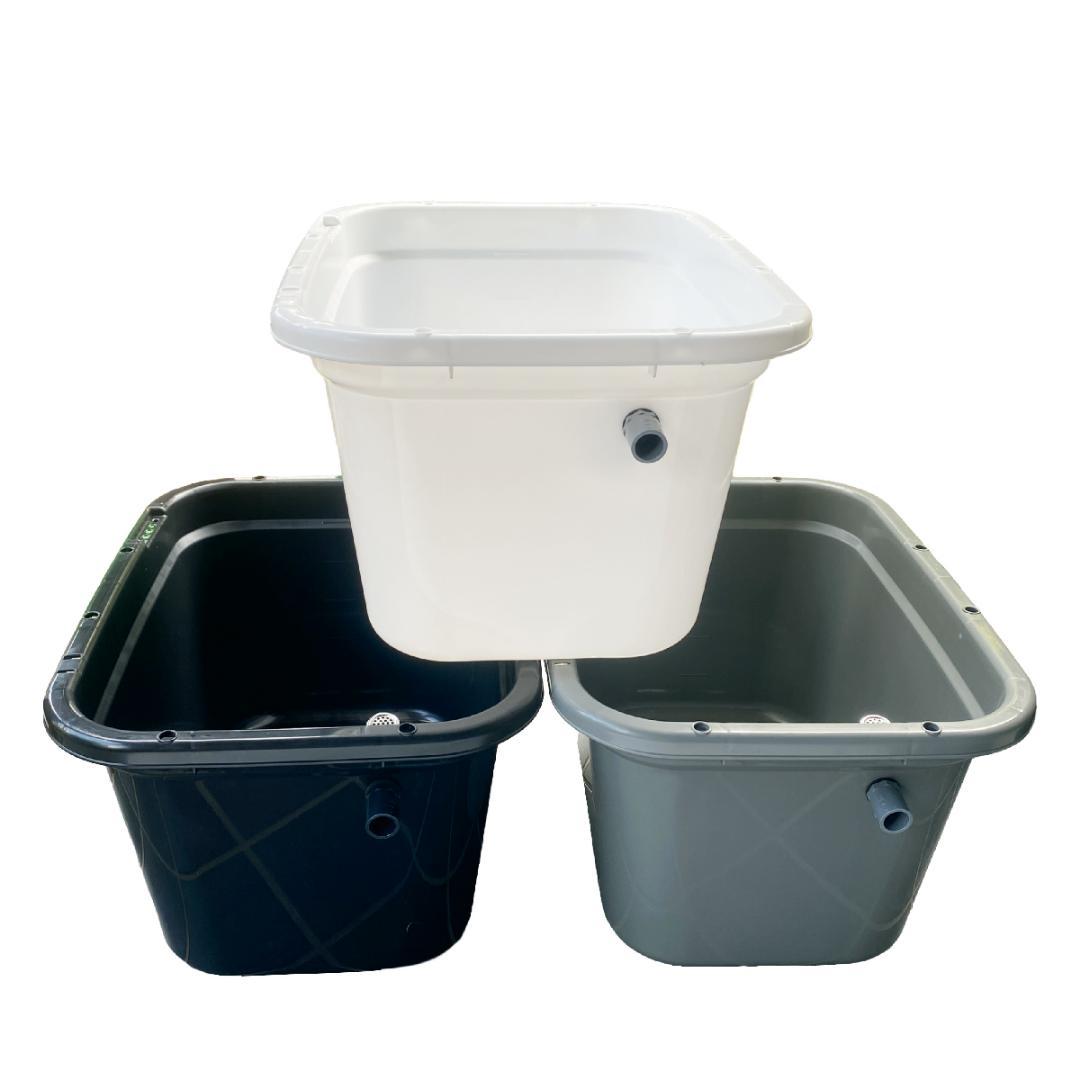 メダカ飼育ケース 56㍑x5個 白黒灰あり オーバーフロー加工済 金魚飼育容器