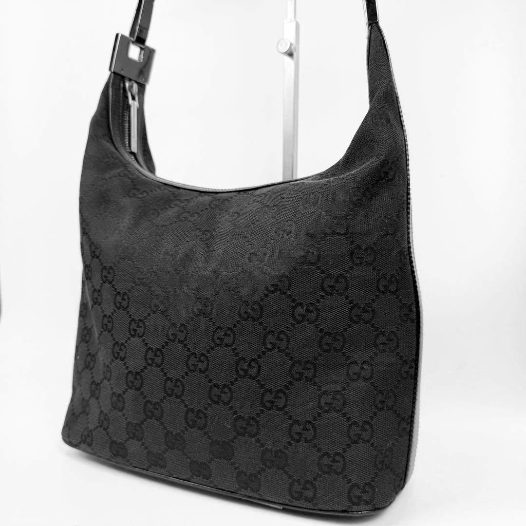 【極美品】GUCCI グッチ ワンショルダー バッグ GGキャンバス レザー 黒