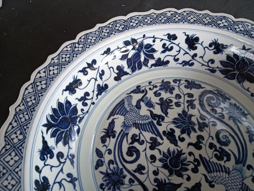 元代　鳳凰図大皿　劉書芬　作