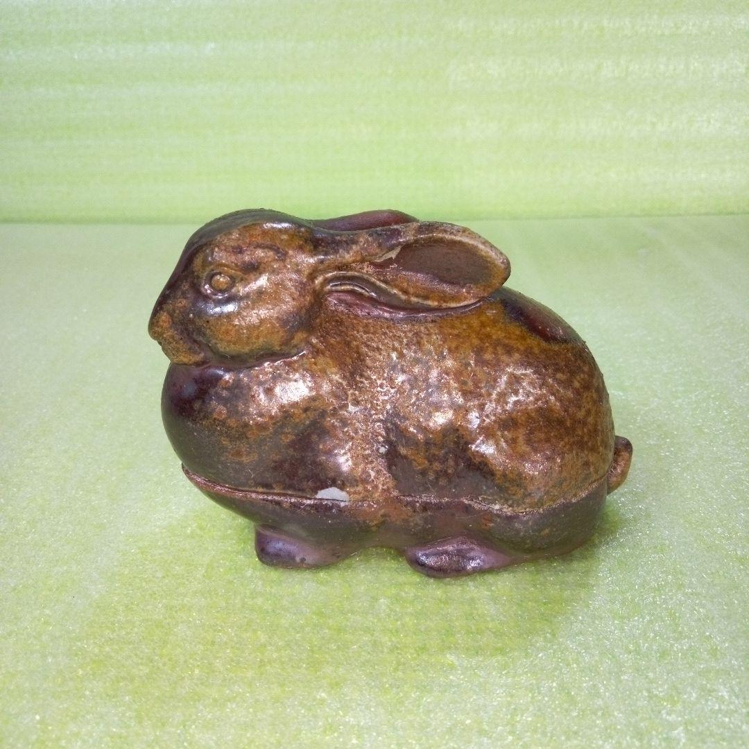 ウサギ型香合　アンティーク　レトロ　茶色　うさぎ　ラビット　リアル　陶器製？