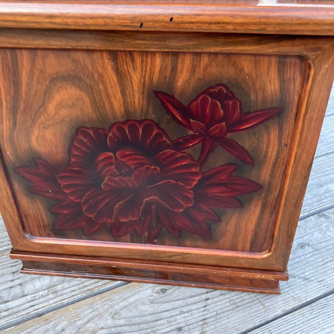 昭和レトロ 古家具 花柄彫刻 木彫り 木製文机 引き出し付き座卓 書斎机 古道具