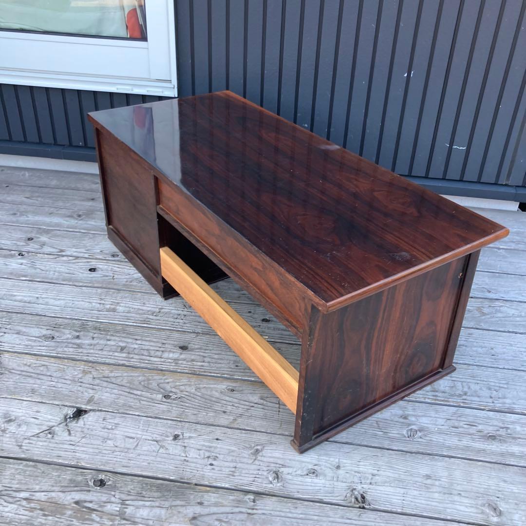 昭和レトロ 古家具 花柄彫刻 木彫り 木製文机 引き出し付き座卓 書斎机 古道具