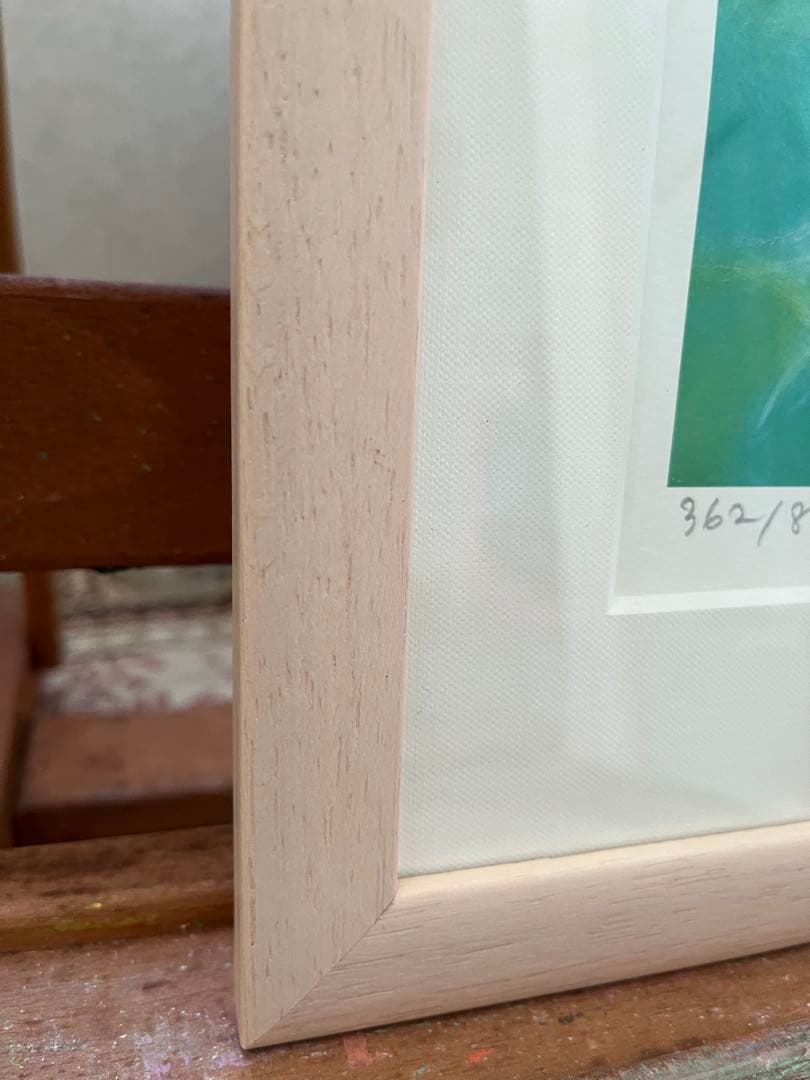 版画　限定　サイン、エデション番号有　額入り　蓮　グリーン系　ジニーキム　睡蓮