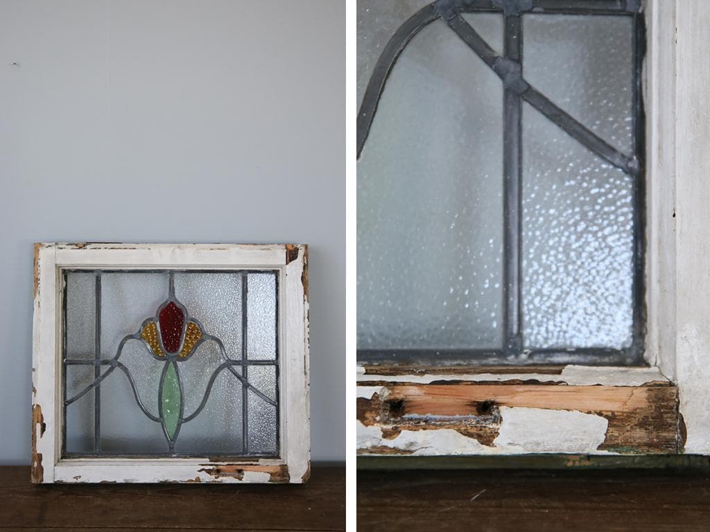 英国アンティークステンドグラス窓枠/ガラスウィンドウ/建具(84-212-7)