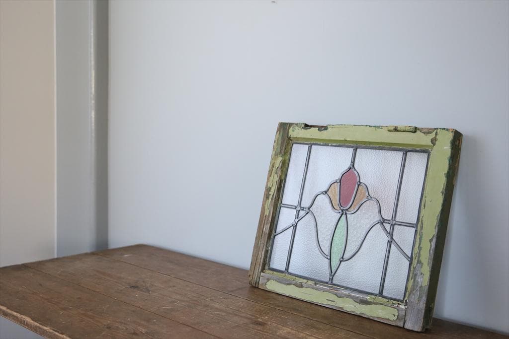 英国アンティークステンドグラス窓枠/ガラスウィンドウ/建具(84-212-7)