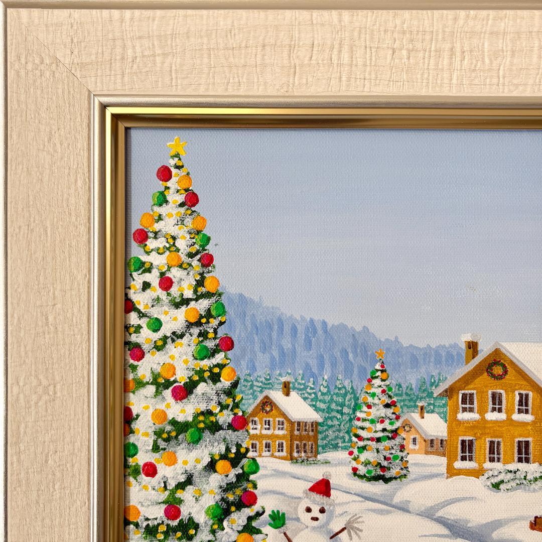 アクリル画　原画　「クリスマスヴィレッジ01」額縁付き　F4サイズ　風景画