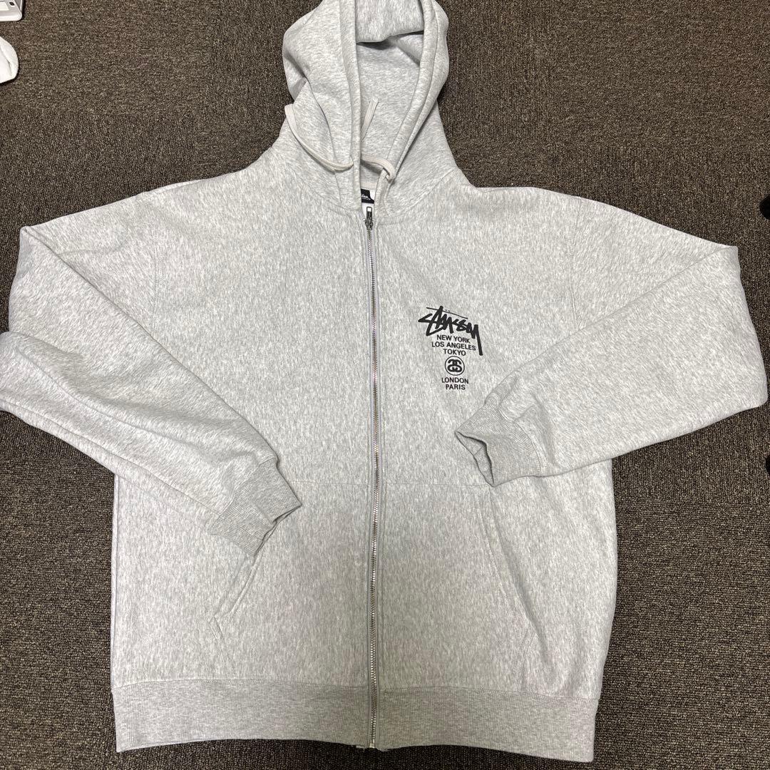 正規品　Stussy ワールドツアー フルジップパーカー グレー XLサイズ