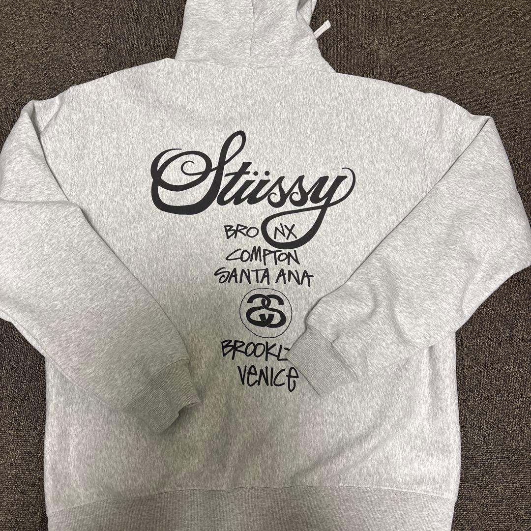 正規品　Stussy ワールドツアー フルジップパーカー グレー XLサイズ