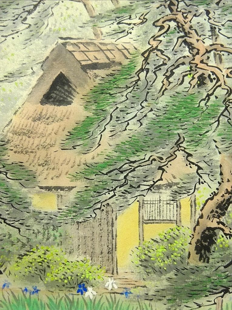 掛軸 春暲『梅之宮池辺』紙本 肉筆 共箱付 掛け軸 w04257