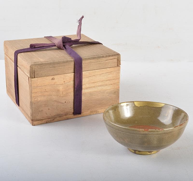 中国　越州窯青磁　茶碗　鉢　金継ぎ直し　時代箱　V　R4867