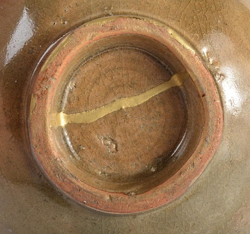 中国　越州窯青磁　茶碗　鉢　金継ぎ直し　時代箱　V　R4867