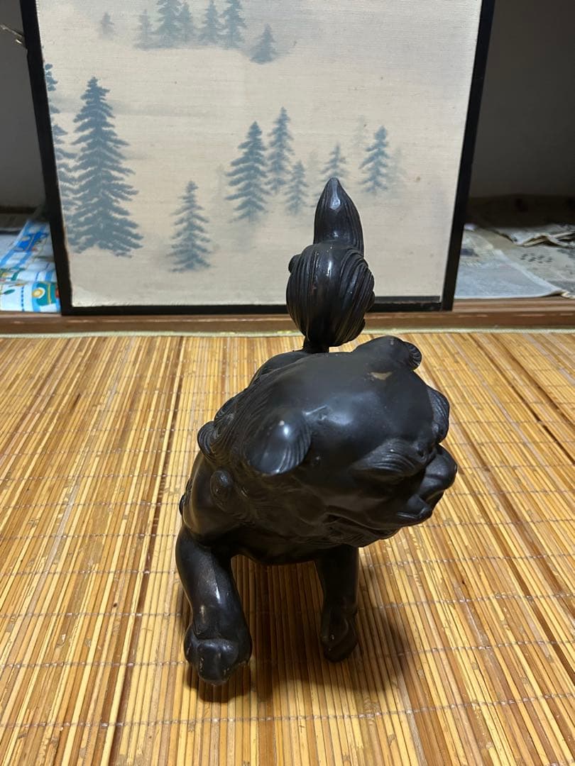 ブロンズ製獅子の彫刻 アンティーク 工芸品 漆芸 美術品 アート レトロ 昭和