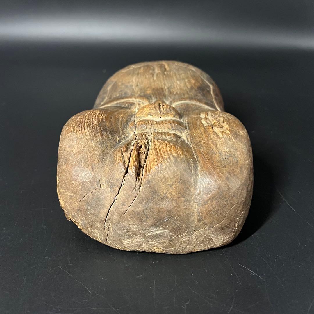 江戸時代 木彫 おかめ（阿亀）面 一木彫 民間信仰彫刻 古民藝美術品◎古美術庵々