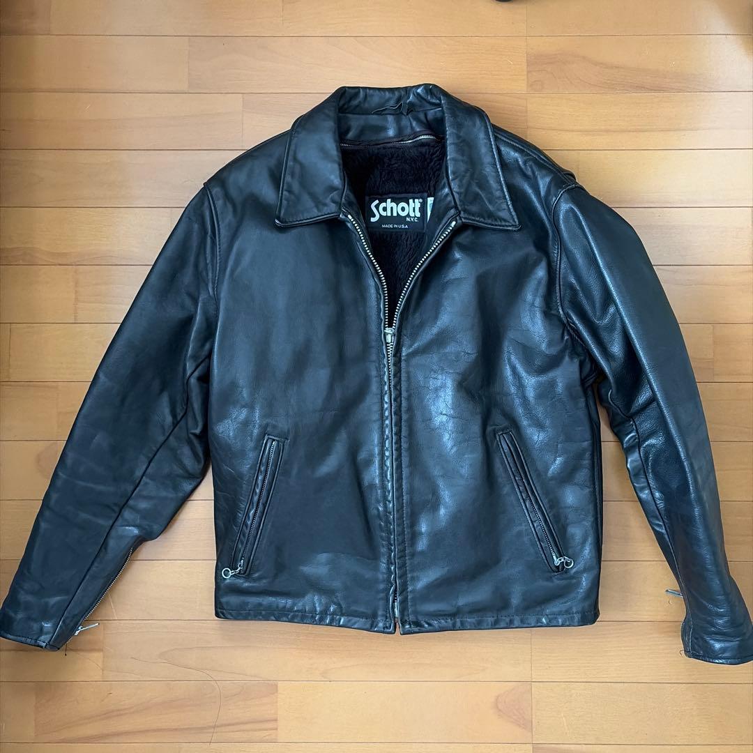 Schott 襟付きライダース 牛革レザー ボアライナー サイズ42 USA製