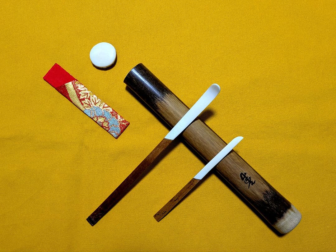【閉店売り尽し】本煤竹挟継茶杓&菓子切２点セット　定寸利休型