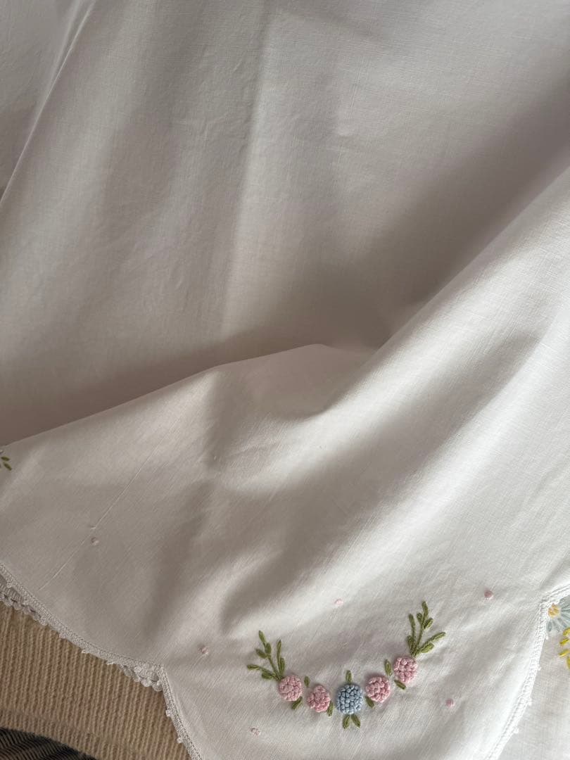 フランスアンティークஐ⋆*つぶつぶお花刺繍の可愛いクロス