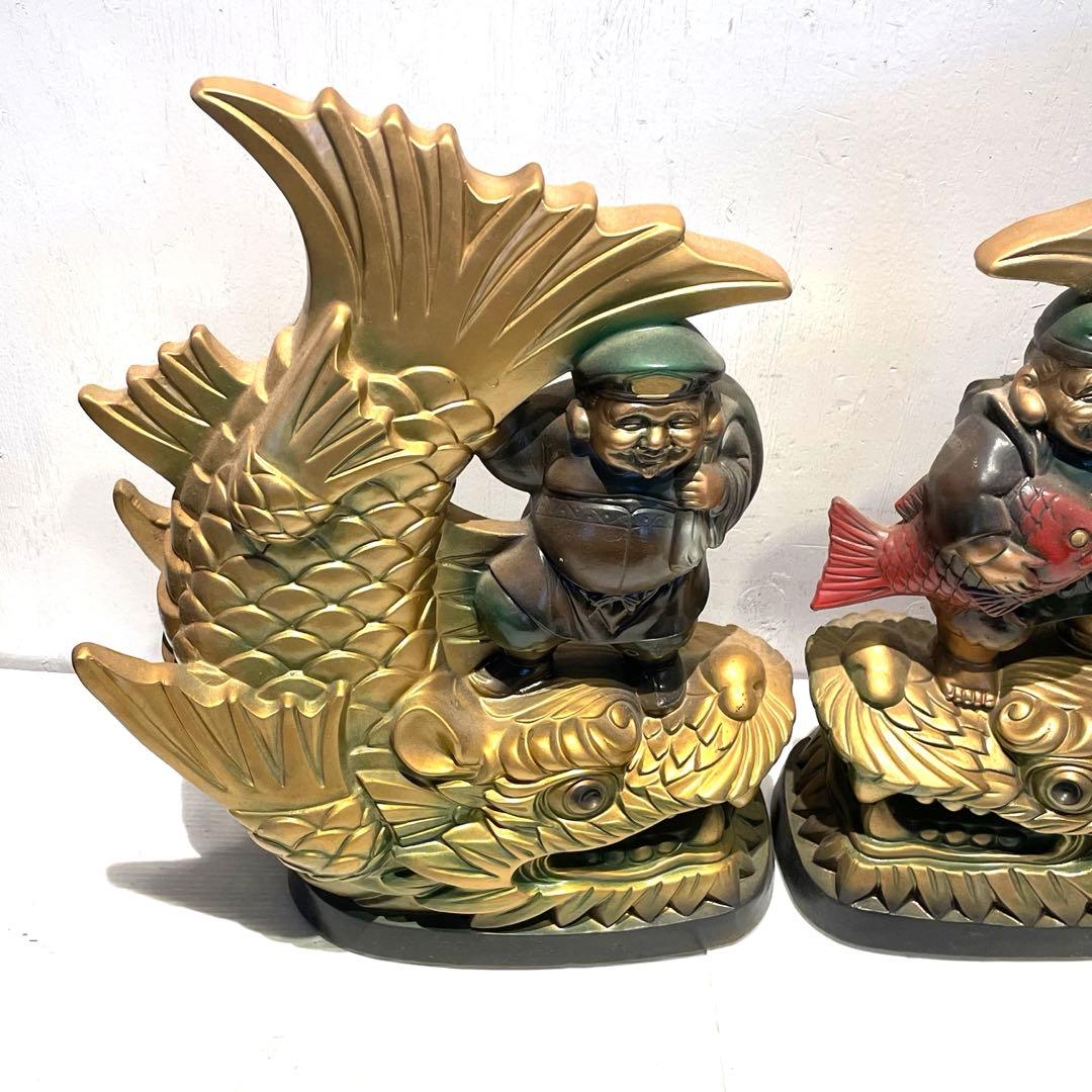 金のしゃちほこ　恵比寿大黒 しゃちほこ 縁起物 陶器　珍品　置物　昭和レトロ