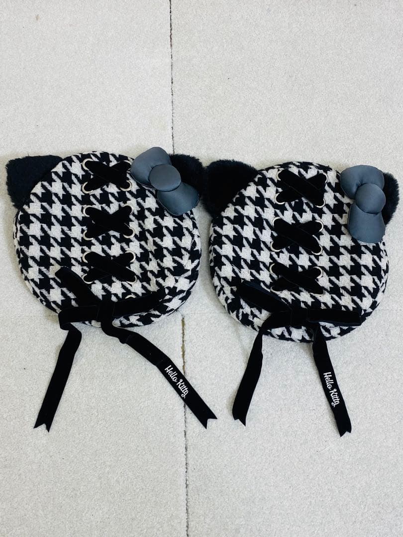 【極美品】USJ 公式 ハローキティ 千鳥格子 ベレー帽 双子コーデ