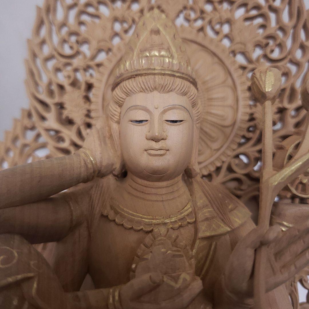 Ｂフライデー蔵出し特価仏像香木 特上彫り如意輪観音菩薩像3寸眼入り 二重唐草光背