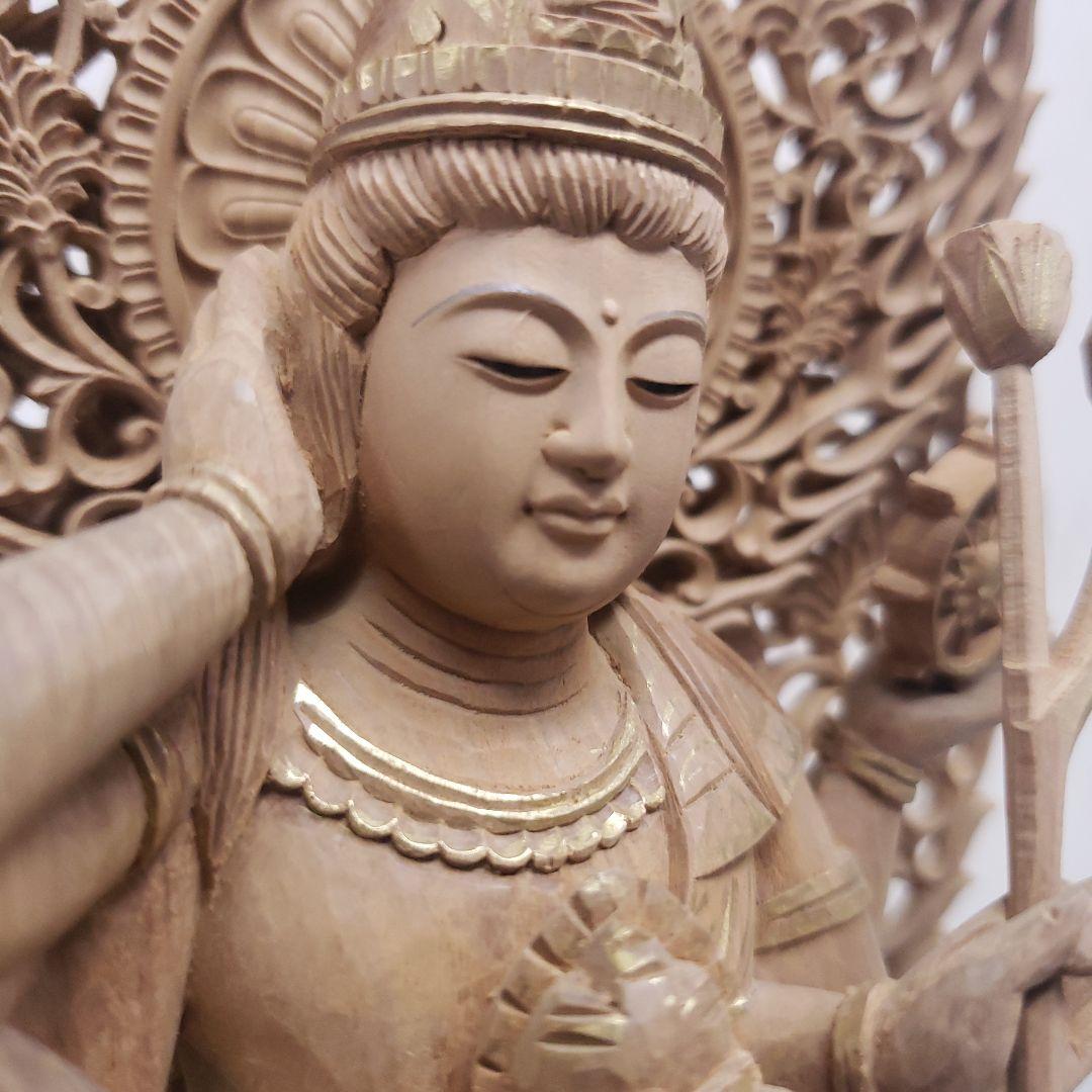 Ｂフライデー蔵出し特価仏像香木 特上彫り如意輪観音菩薩像3寸眼入り 二重唐草光背