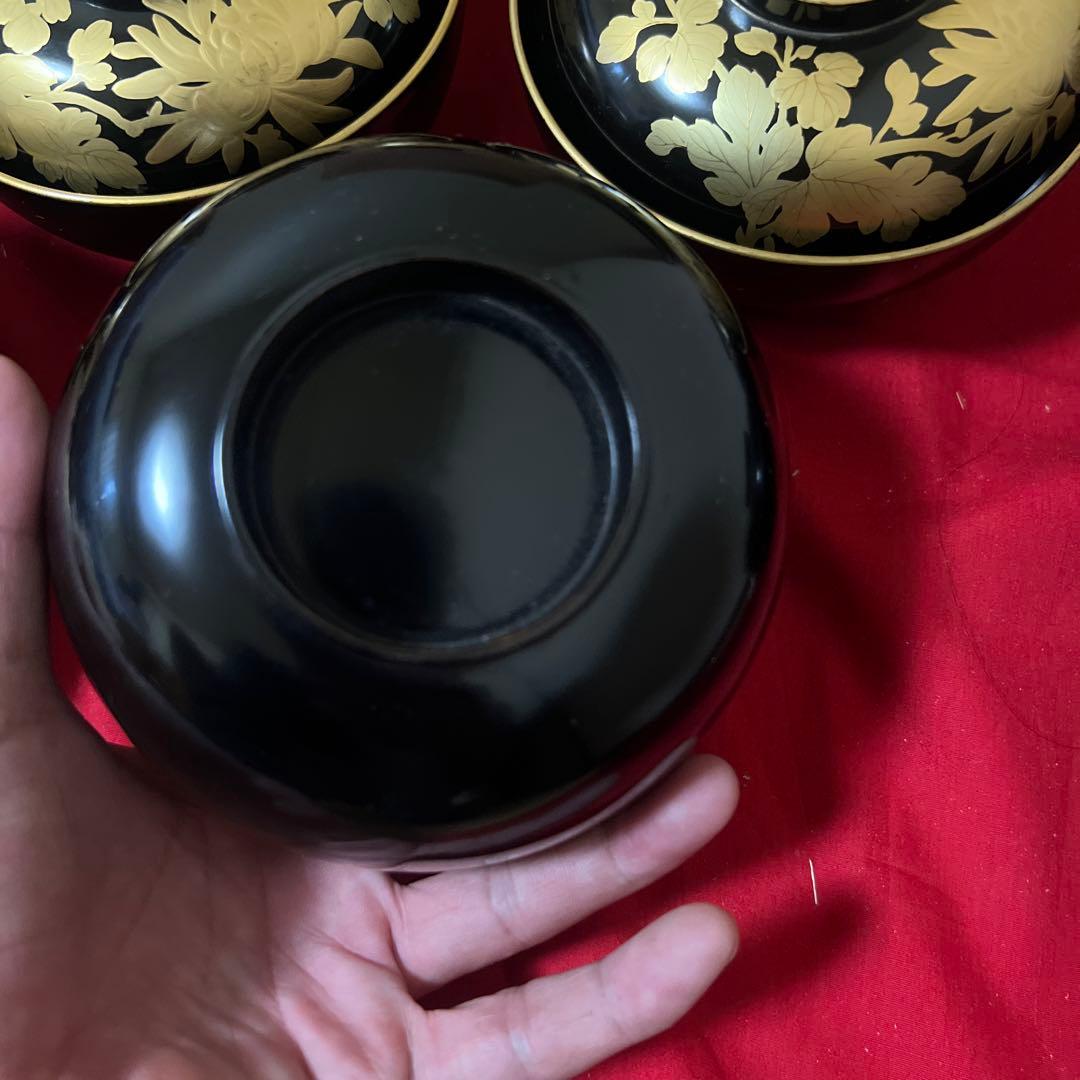 美品 輪島塗 菊 蒔絵 吸物碗 10客 漆器 (内一客蓋に割れあり)