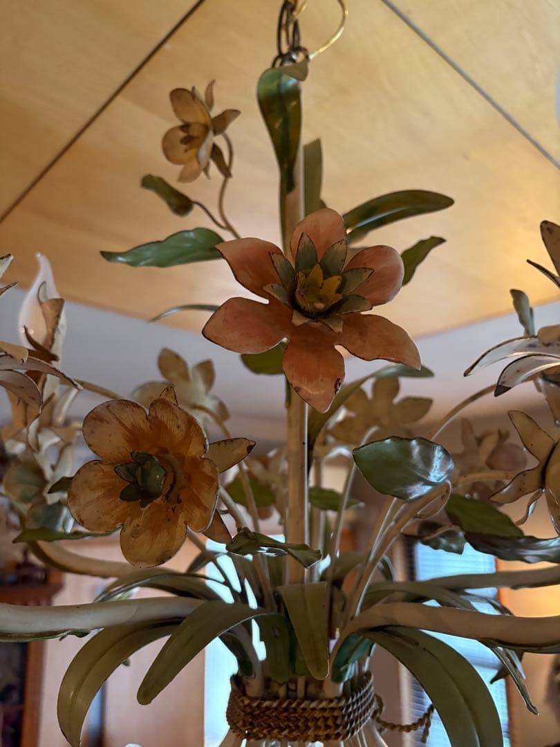 フランス　アンティーク　アイアン　フラワーモチーフ 5灯シャンデリア