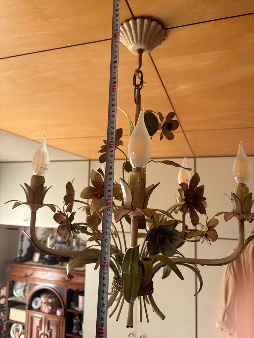 フランス　アンティーク　アイアン　フラワーモチーフ 5灯シャンデリア