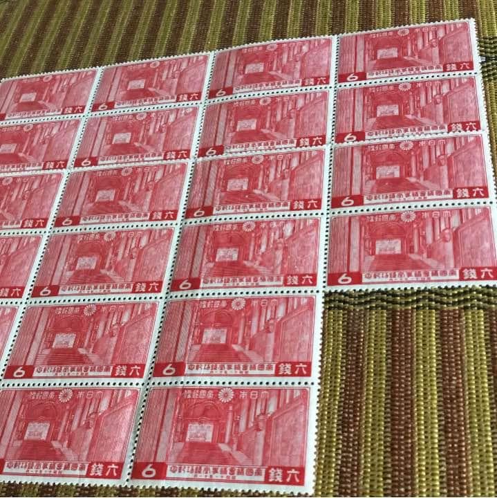 希少！帝国議会議事堂竣工記念切手22枚ブロック！カタログ価4万4千円！裏糊ツヤ