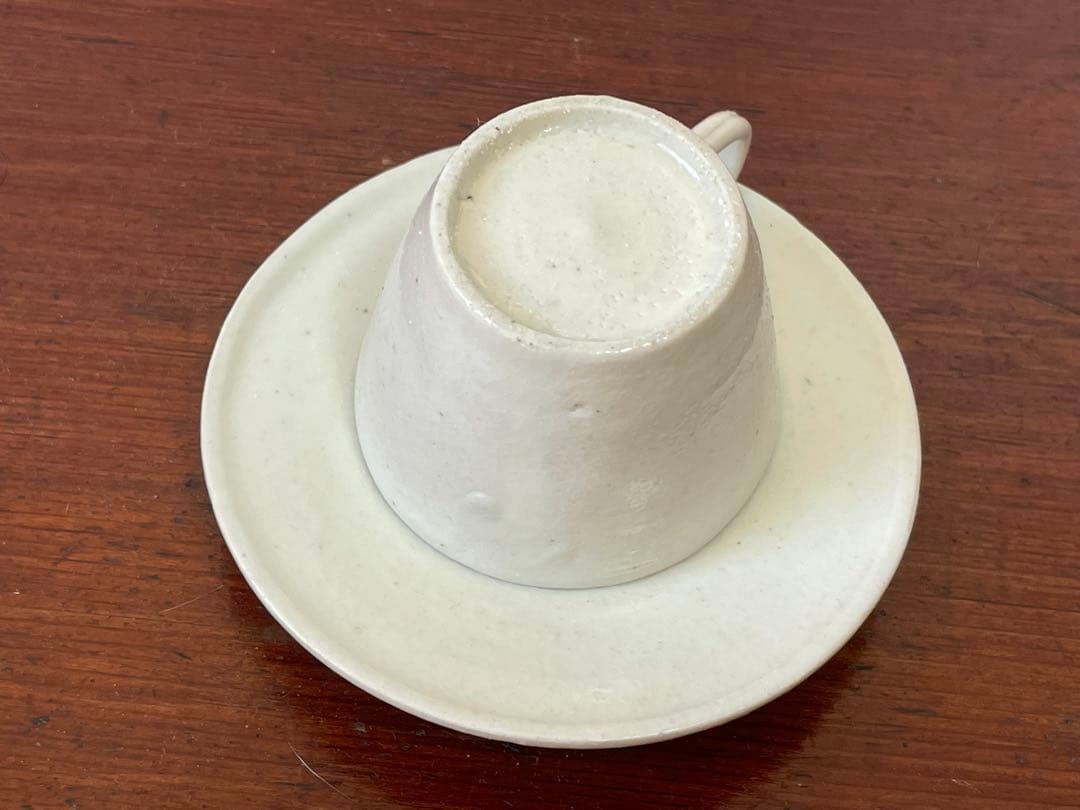 作家物　陶芸家　内田鋼一　白釉　 カップアンドソーサー　デミタス　銘あり