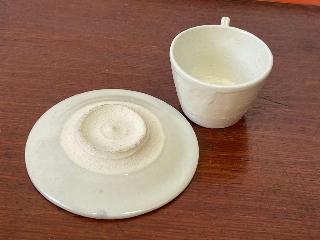 作家物　陶芸家　内田鋼一　白釉　 カップアンドソーサー　デミタス　銘あり