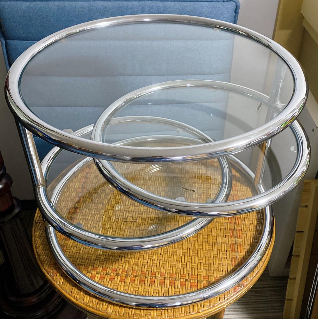 ガラステーブル 3段 丸テーブル サイドテーブル ラウンドガラステーブル