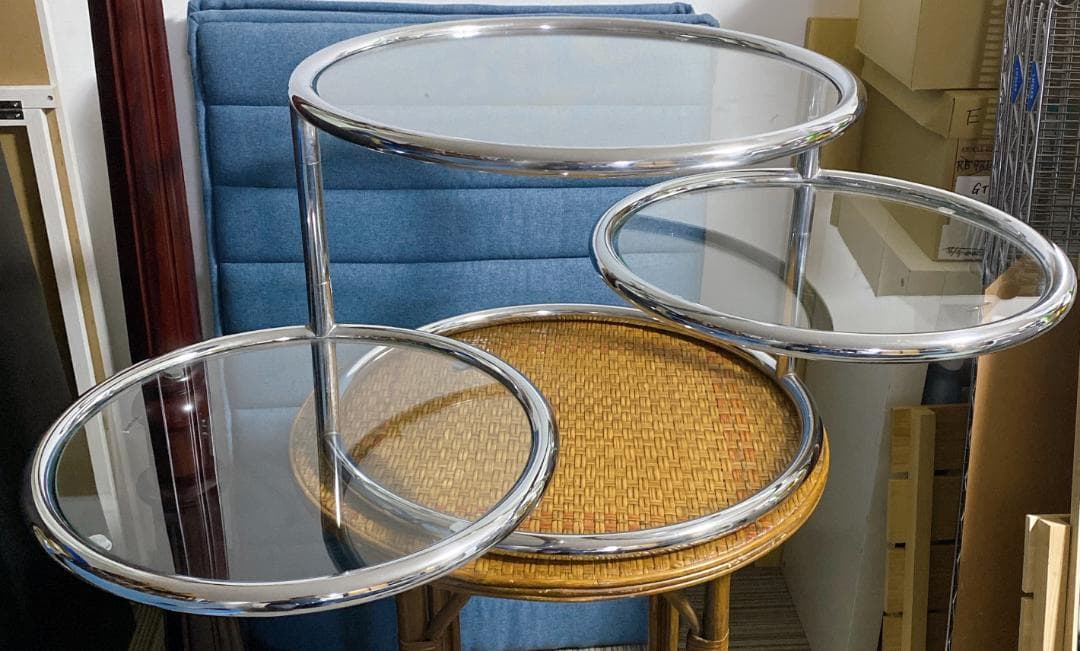 ガラステーブル 3段 丸テーブル サイドテーブル ラウンドガラステーブル