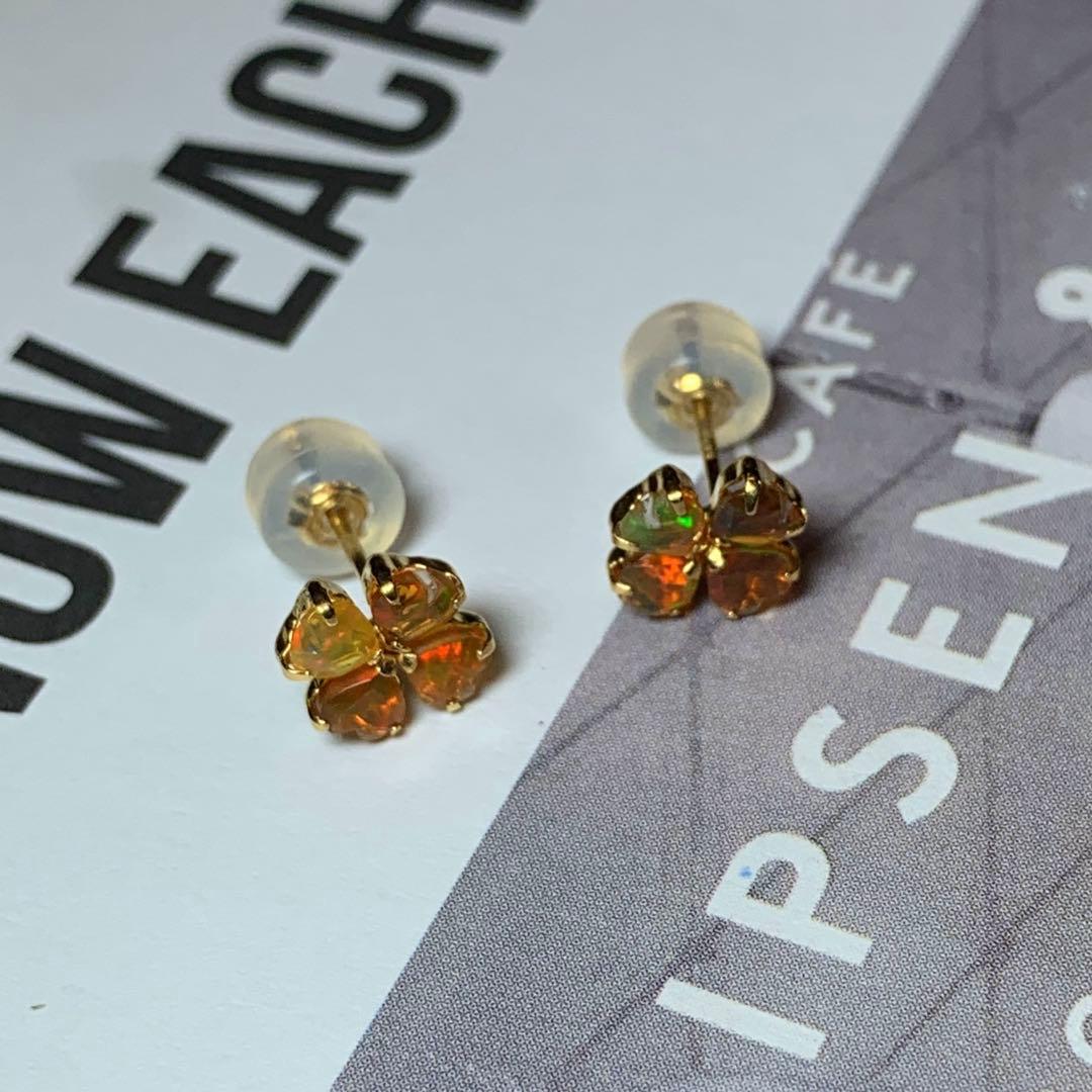 宝石質ハートシェイプカットブラウンプレシャスオパールK18スタッドピアス