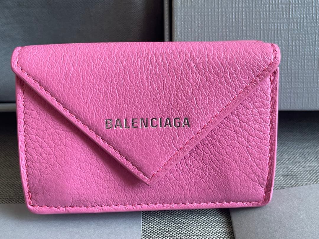 バレンシアガ⭐︎三つ折りウォレット⭐︎ピンク⭐︎ペーパーミニ⭐︎未使用新品/箱・化粧袋付