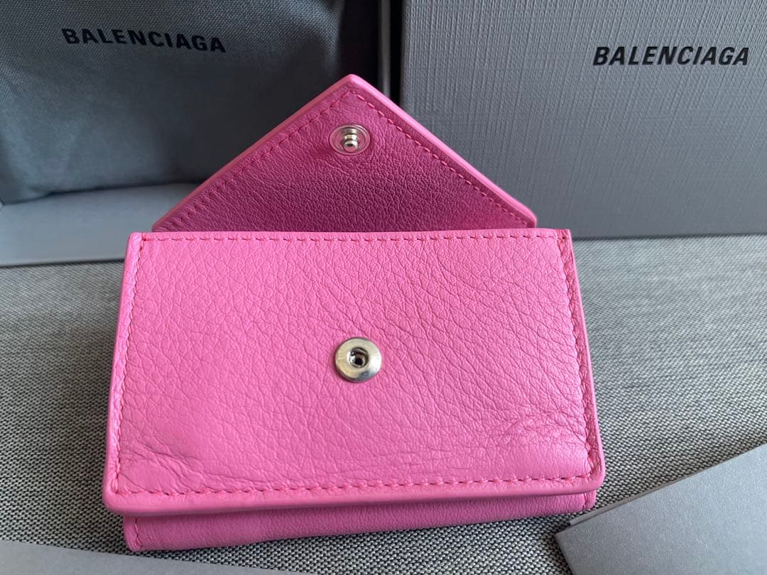 バレンシアガ⭐︎三つ折りウォレット⭐︎ピンク⭐︎ペーパーミニ⭐︎未使用新品/箱・化粧袋付