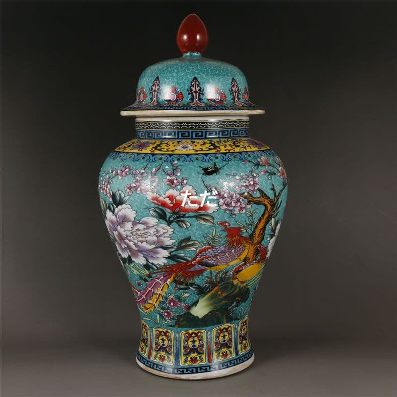 清雍正琺瑯彩祥鳳凰花鳥将軍缶 景徳鎮 陶磁器 装飾品 現代工芸品 美術品 置物