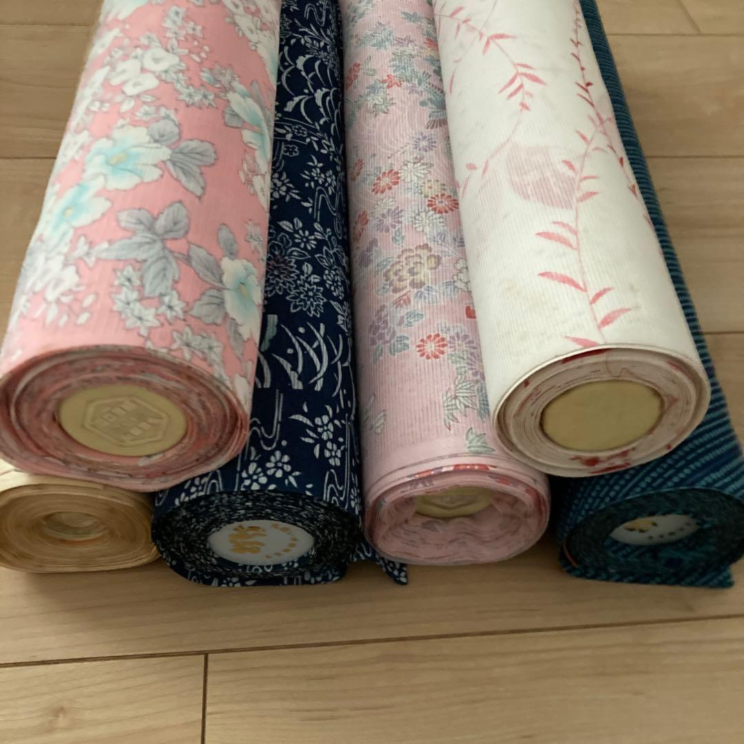 着物　反物 6点セット　白　青　花柄