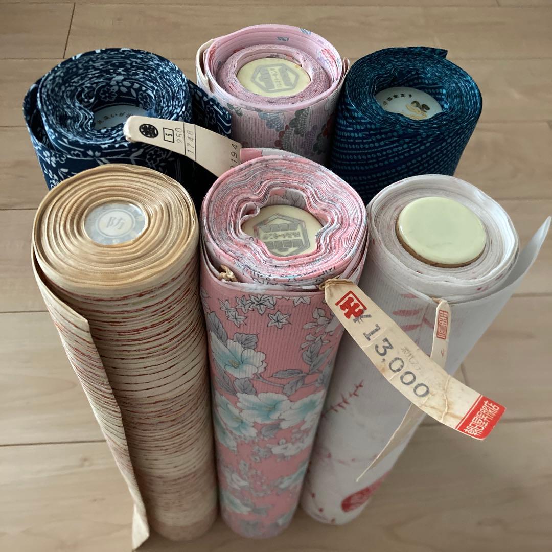 着物　反物 6点セット　白　青　花柄