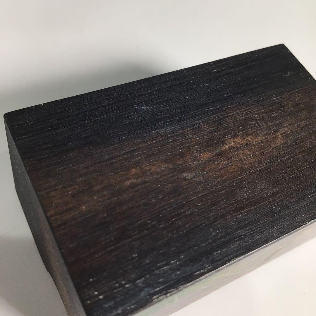 Ｎ７２９　香合　『中林星山作』『芦に雁蒔絵』『黒柿割香合』　共箱　茶道具