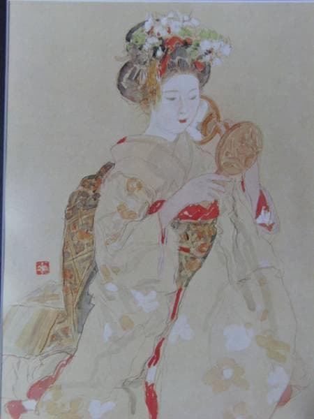 宮本三郎　舞子・合わせ鏡、額装版一部、版上落款入、新品額付