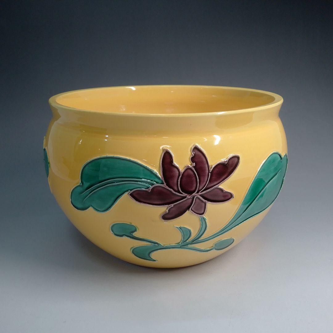 御室窯　黄交趾　牡丹　小袋棚に