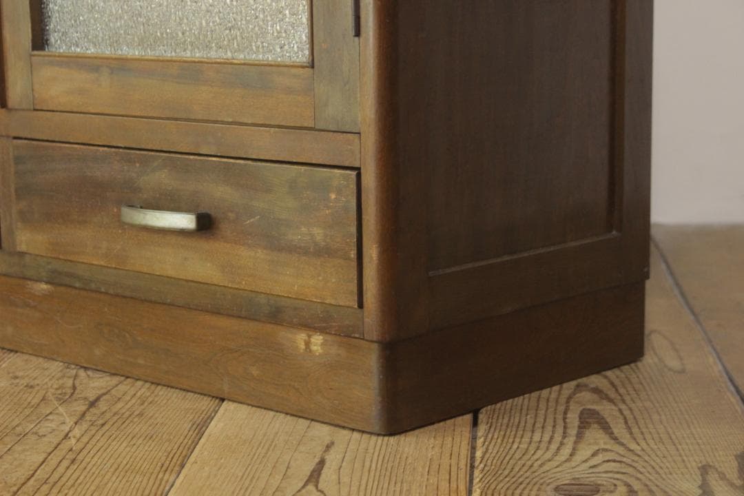 レトロ ガラスキャビネット 本箱 収納 食器棚 ダイヤガラス 引き出し 2杯