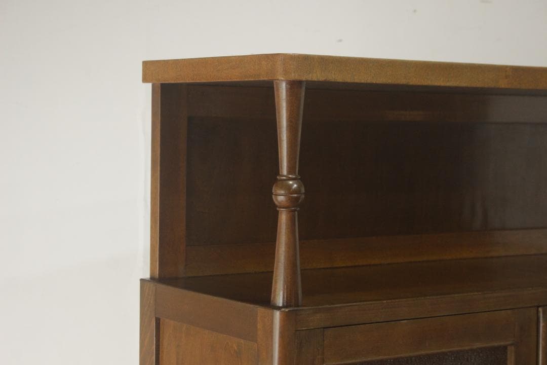 レトロ ガラスキャビネット 本箱 収納 食器棚 ダイヤガラス 引き出し 2杯