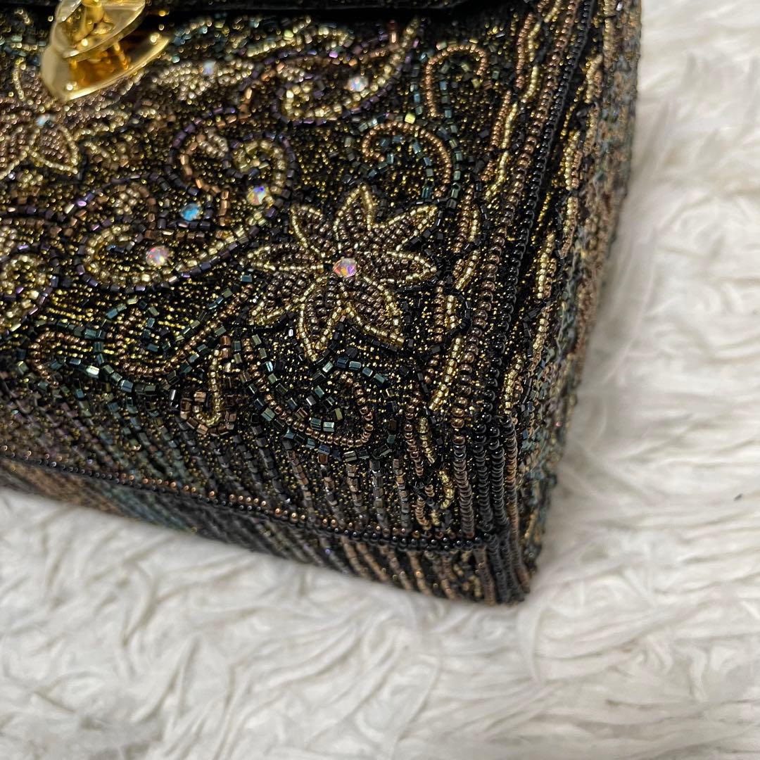 L'oro ロロ ビーズバッグ ターンロック金具 ハンドバッグ アンティーク