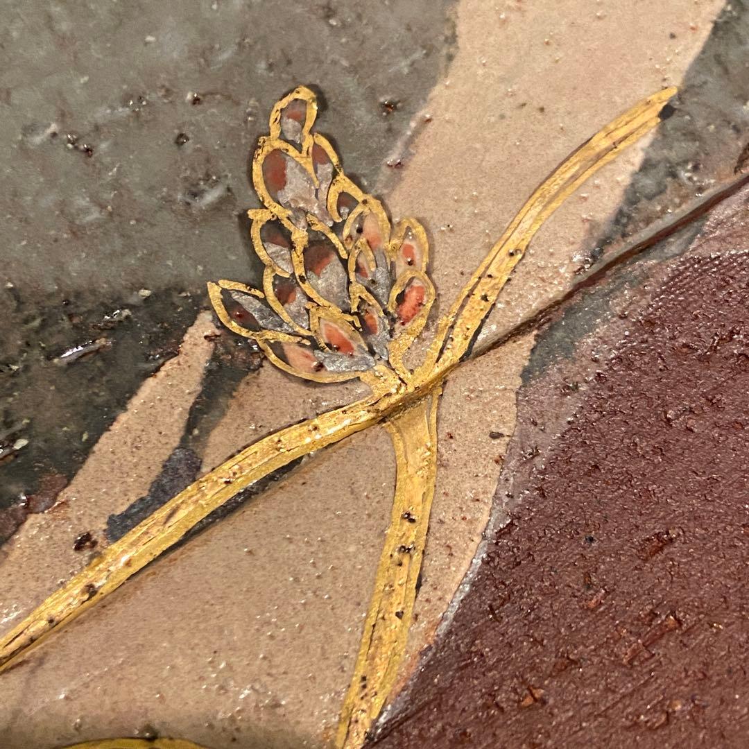 梅山窯 中村卓夫 象嵌色絵 長皿 盛皿 作家もの 共箱 共布 九谷焼 陶器 陶板