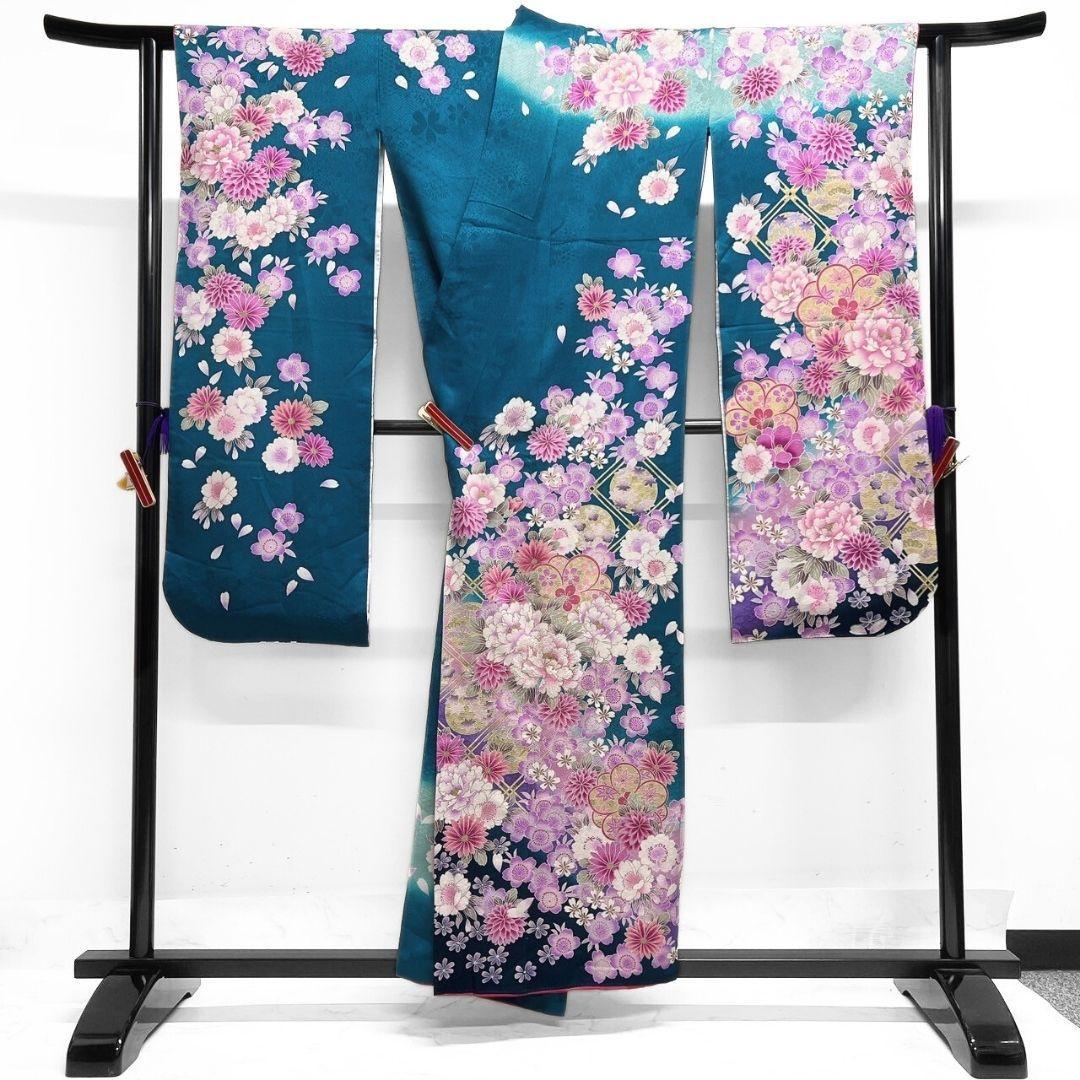 振袖　刺繍　牡丹　桜花　菊花　花吹雪　成人式　晴れの日　着物　075a p