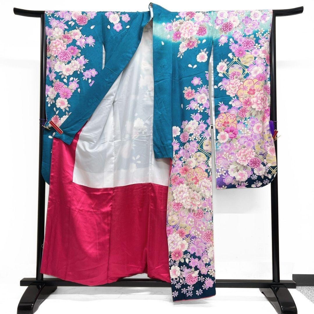 振袖　刺繍　牡丹　桜花　菊花　花吹雪　成人式　晴れの日　着物　075a p