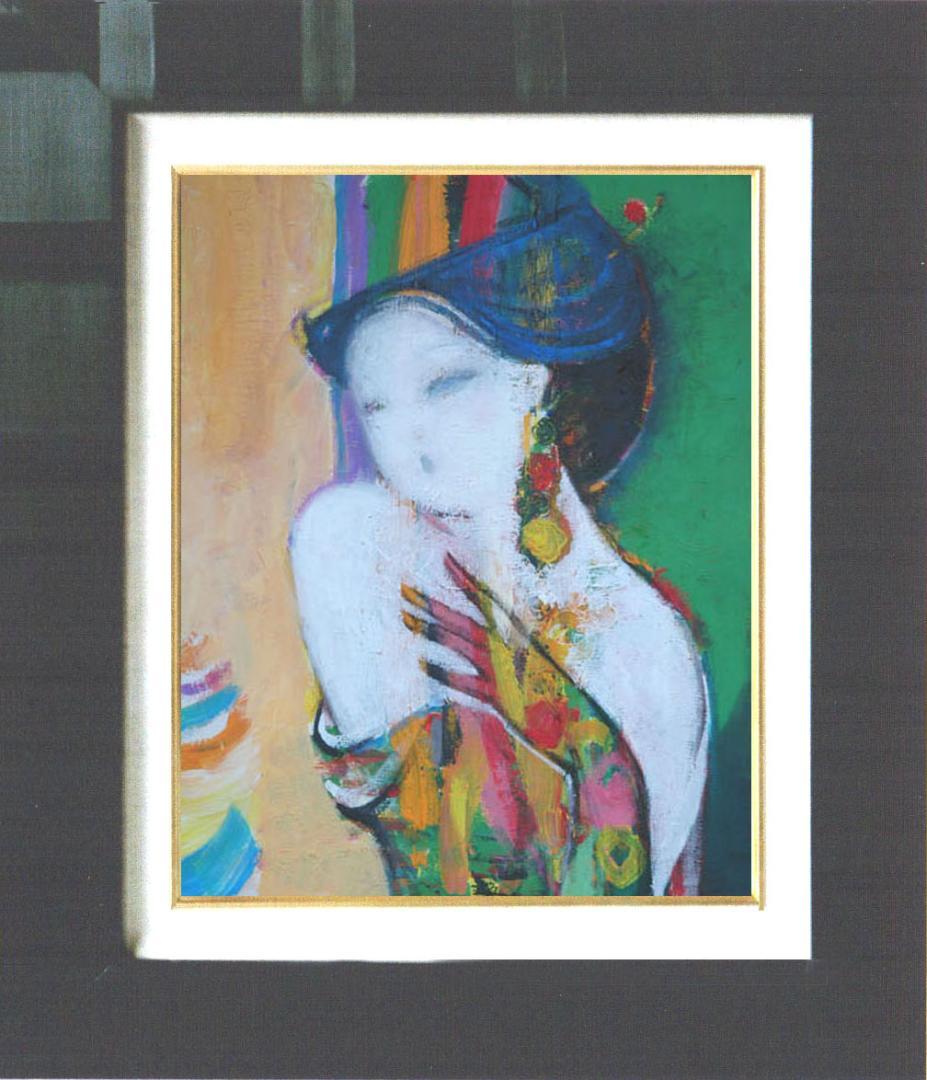 油絵 菅家令子 絵 絵画インテリア 額付(黒) uF6-010111 人物 女性