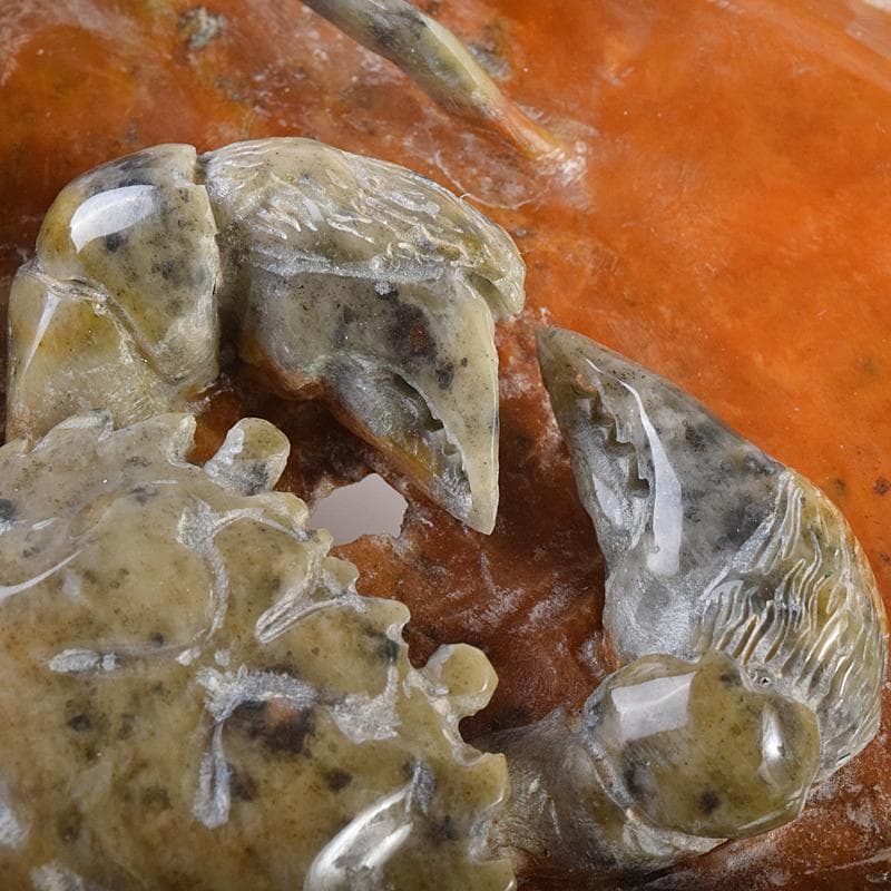 中国　玉石寿山石彫刻　蟹　置物　V　R7799B